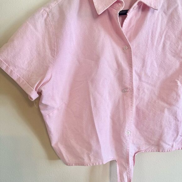 Vintage cotton tie front polo shirt pink s - Picture 3 of 5